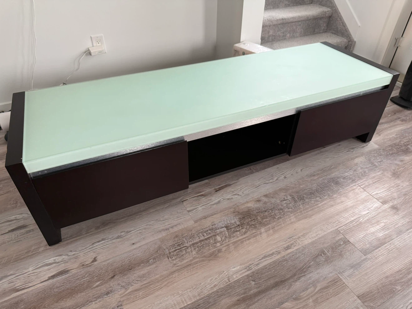 FS: Dark Wood TV Stand with Frosted Glass Top - photo 3