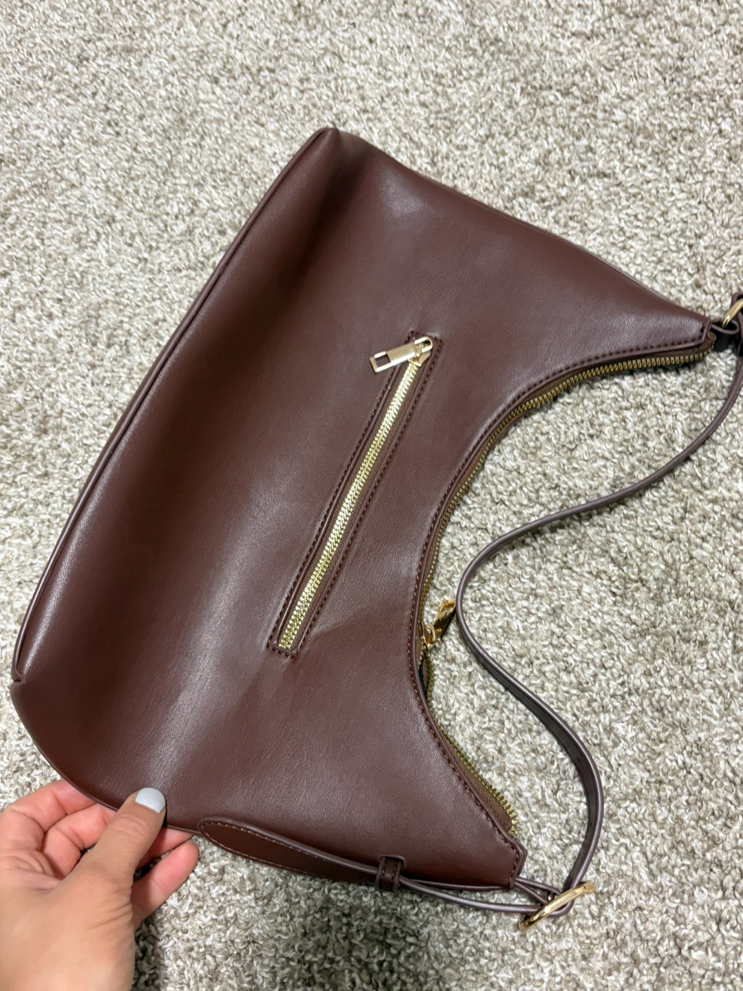 Brown Faux Leather Shoulder Bag