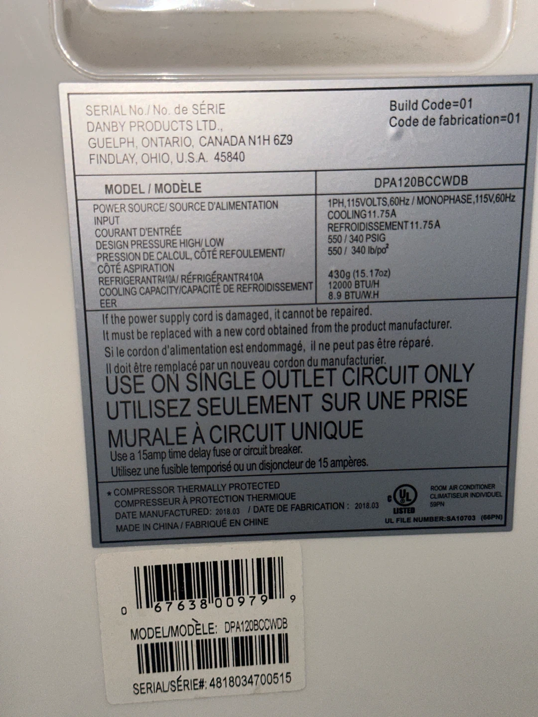 Danby 12000 BTU Portable Air Conditioner - photo 2