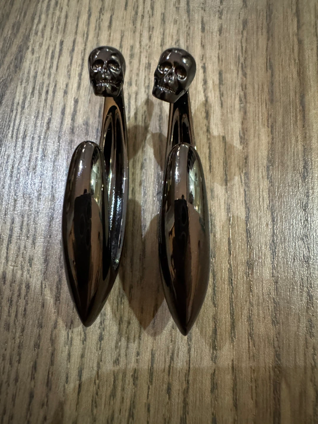 Gunmetal Skull Hoop Earrings