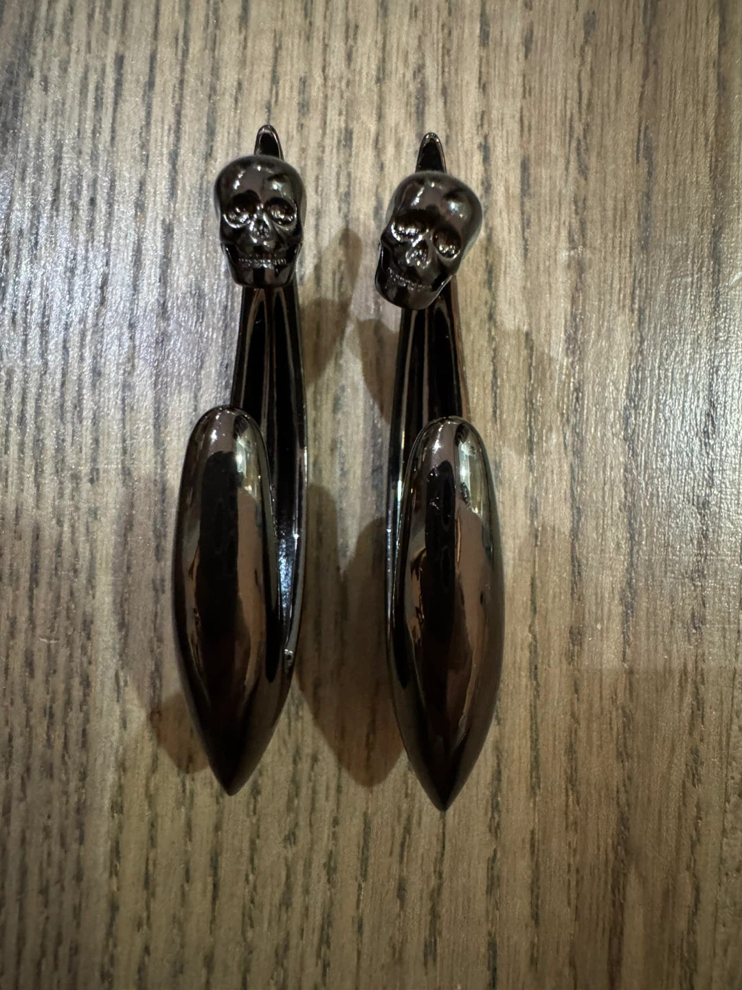Gunmetal Skull Hoop Earrings - photo 2