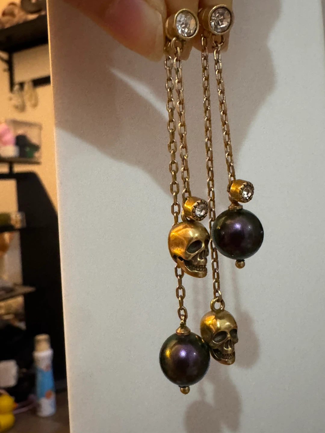 Skull and Pearl Chain Earrings - photo 3