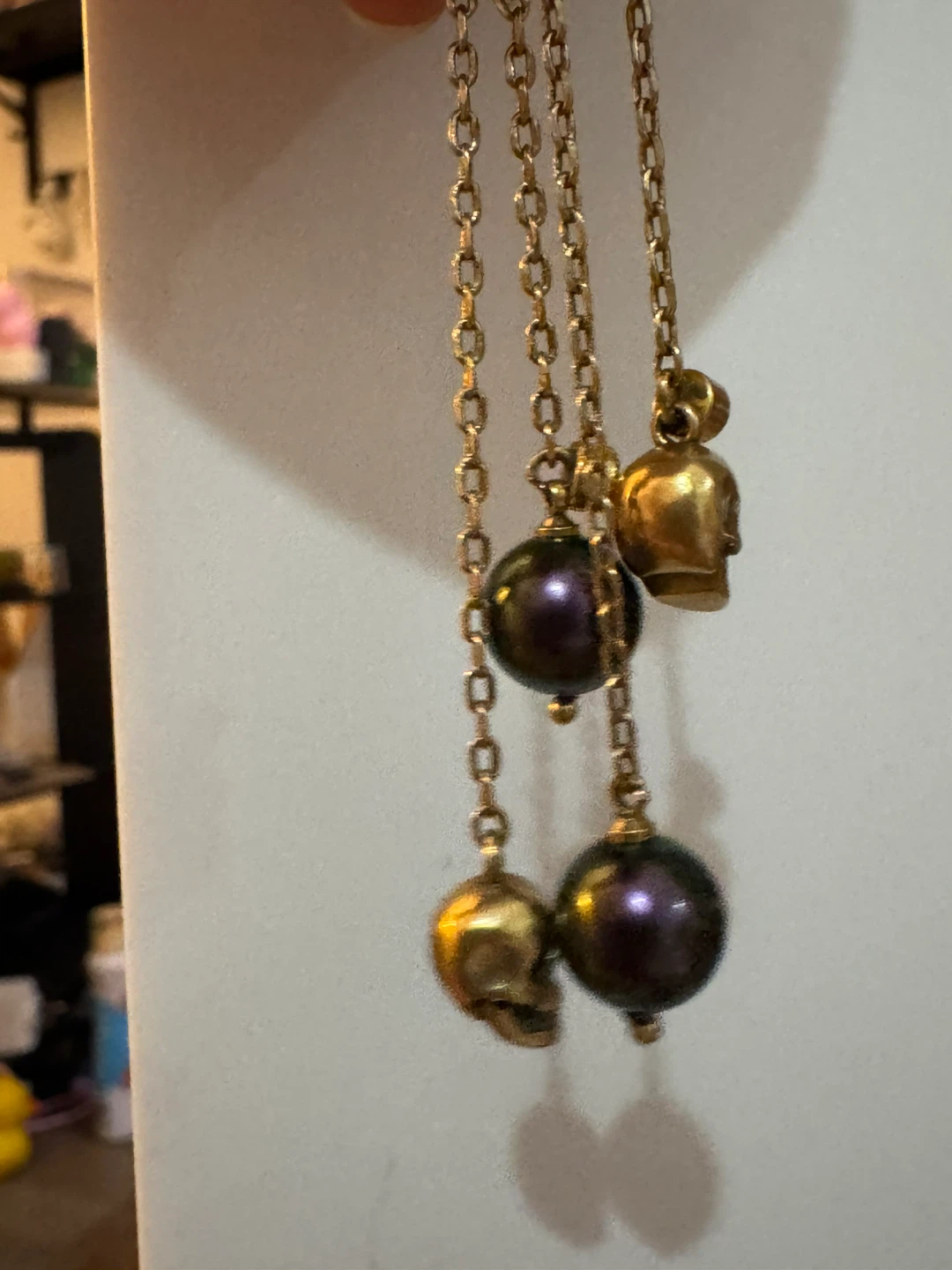 Skull and Pearl Chain Earrings - photo 4