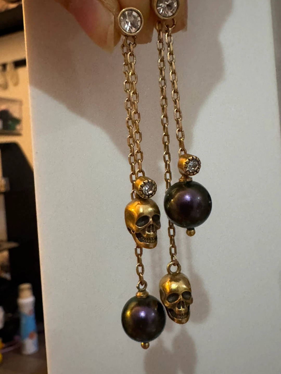 Skull and Pearl Chain Earrings - photo 5