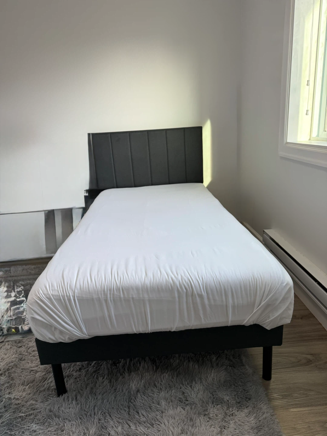 Twin size upholstered bed frame and mattress - photo 2