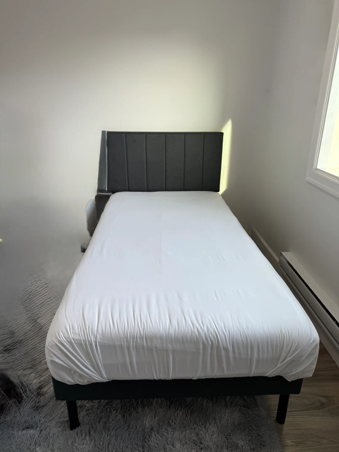 Twin size upholstered bed frame and mattress - photo 3