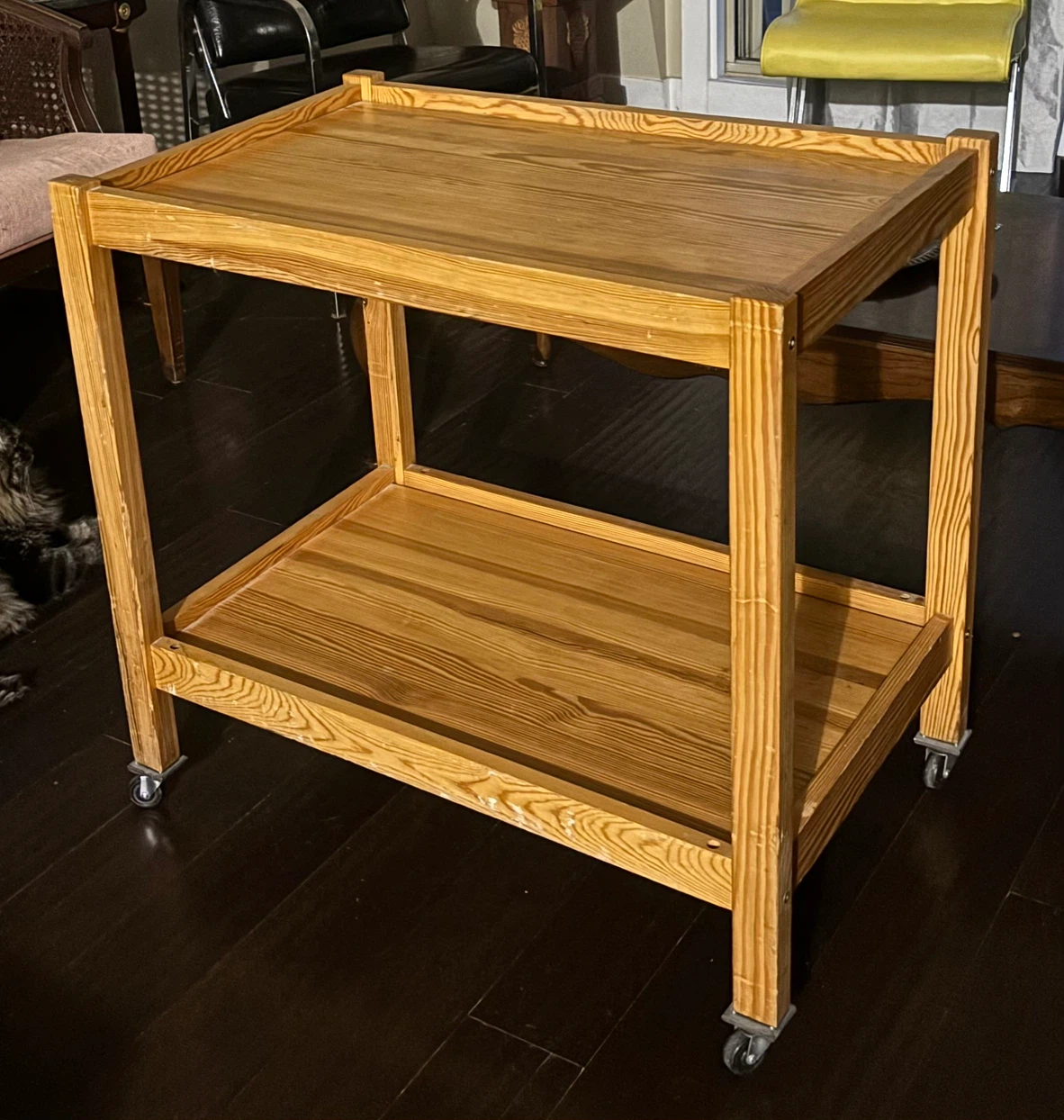 Wood Rolling Utility Cart pine solid 70s