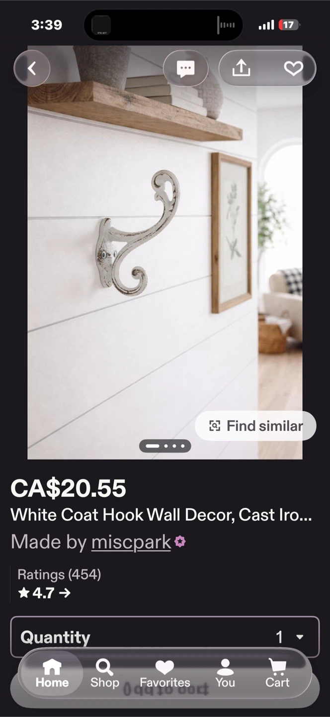 Three White Cast Iron Wall Hooks