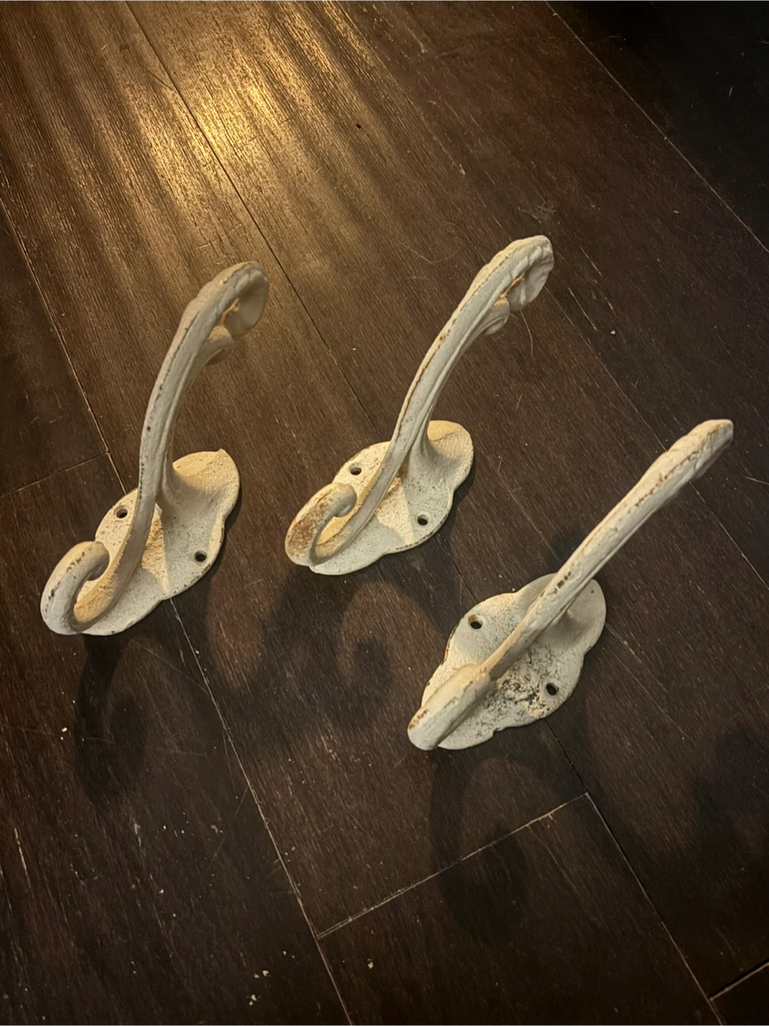 Three White Cast Iron Wall Hooks - photo 2