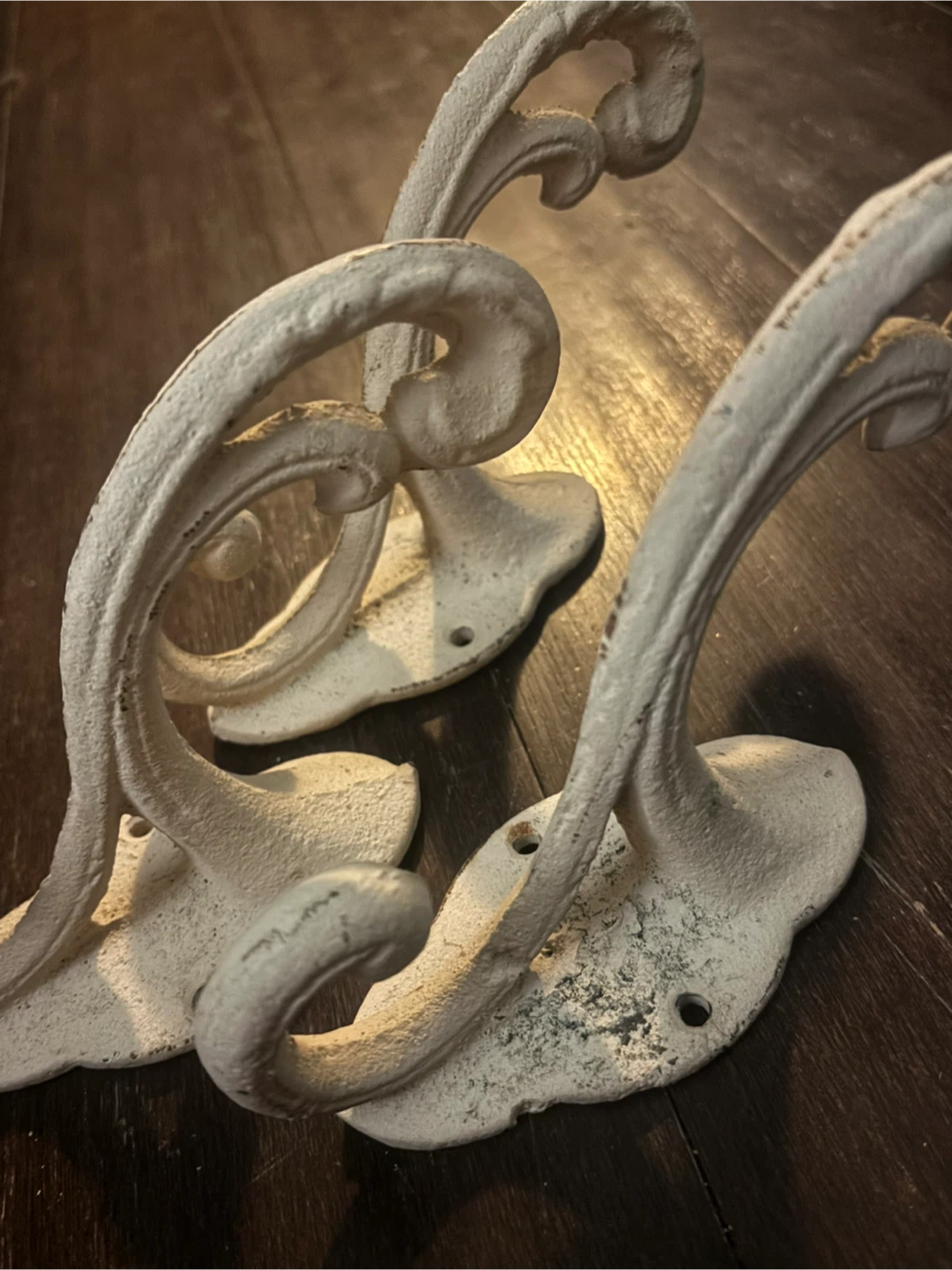 Three White Cast Iron Wall Hooks - photo 3