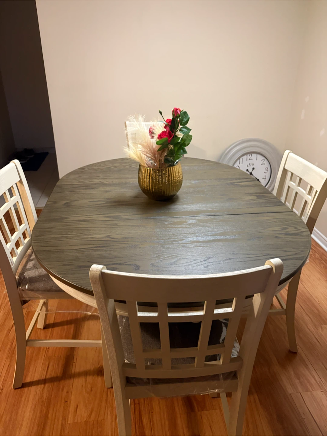 Oval  Wood Dining Table and 4 Chairs Set