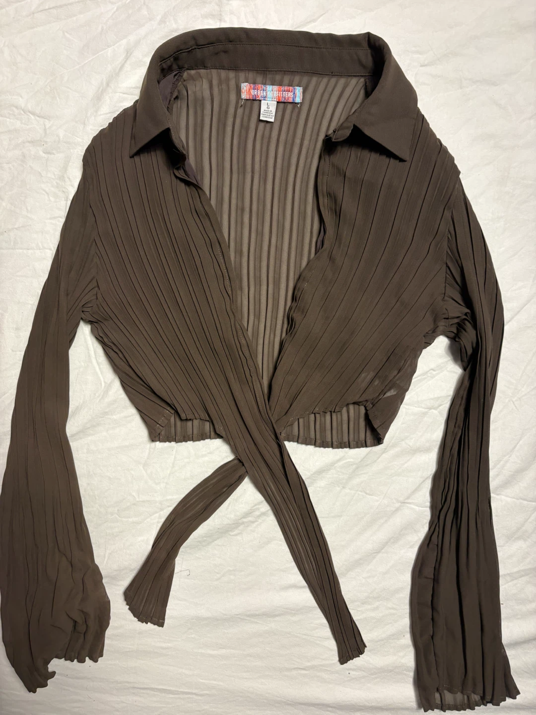 Urban Outfitters Pleated Tie-Front Top - Brown - Large