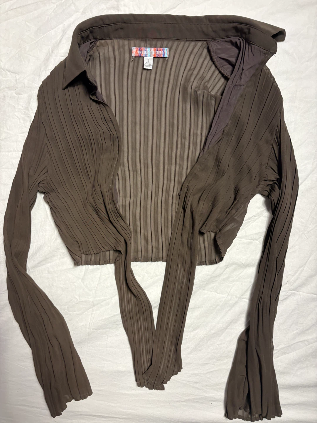 Urban Outfitters Pleated Tie-Front Top - Brown - Large - photo 3