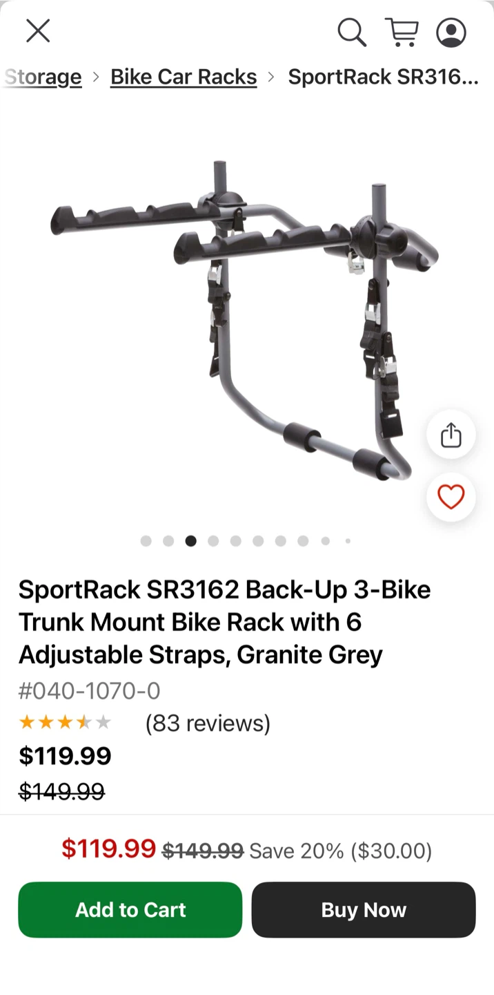 SportRack Back-Up 3-Bike Trunk Mount Rack - photo 2