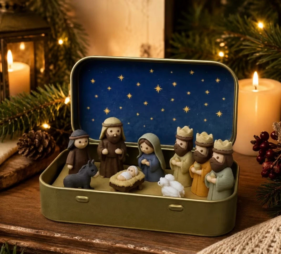 Miniature Nativity Set in Gold Tin - photo 3