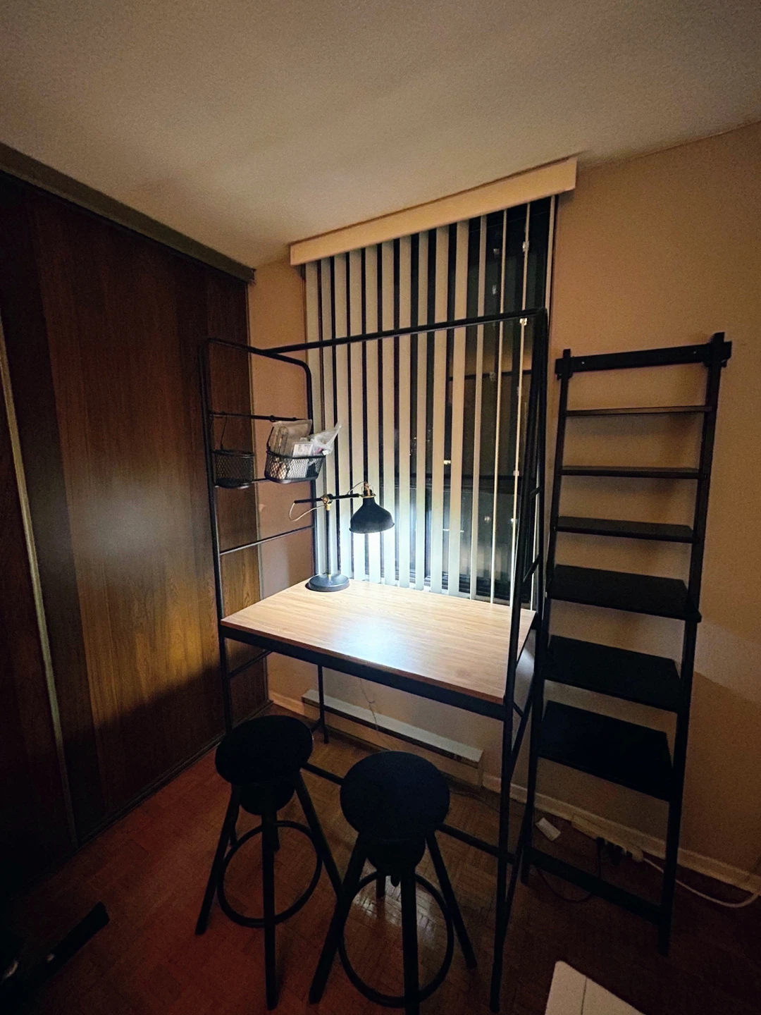 Industrial Desk and Shelving Set with Two Stools - photo 2