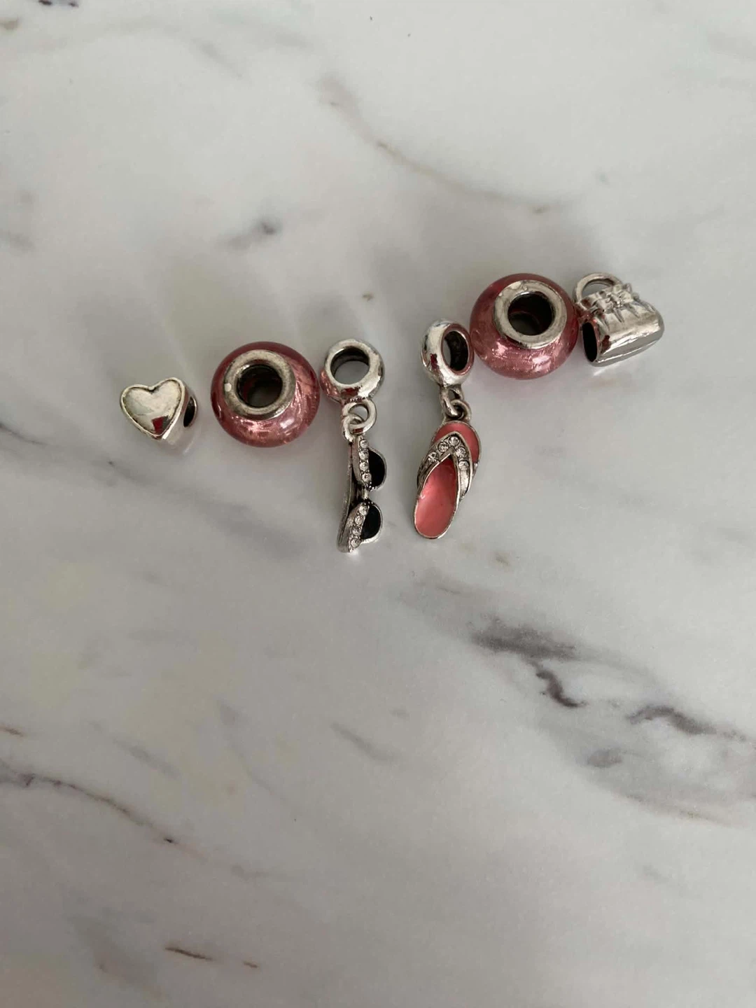 GUC- Pink Murano-Style Glass and Silver Charms
