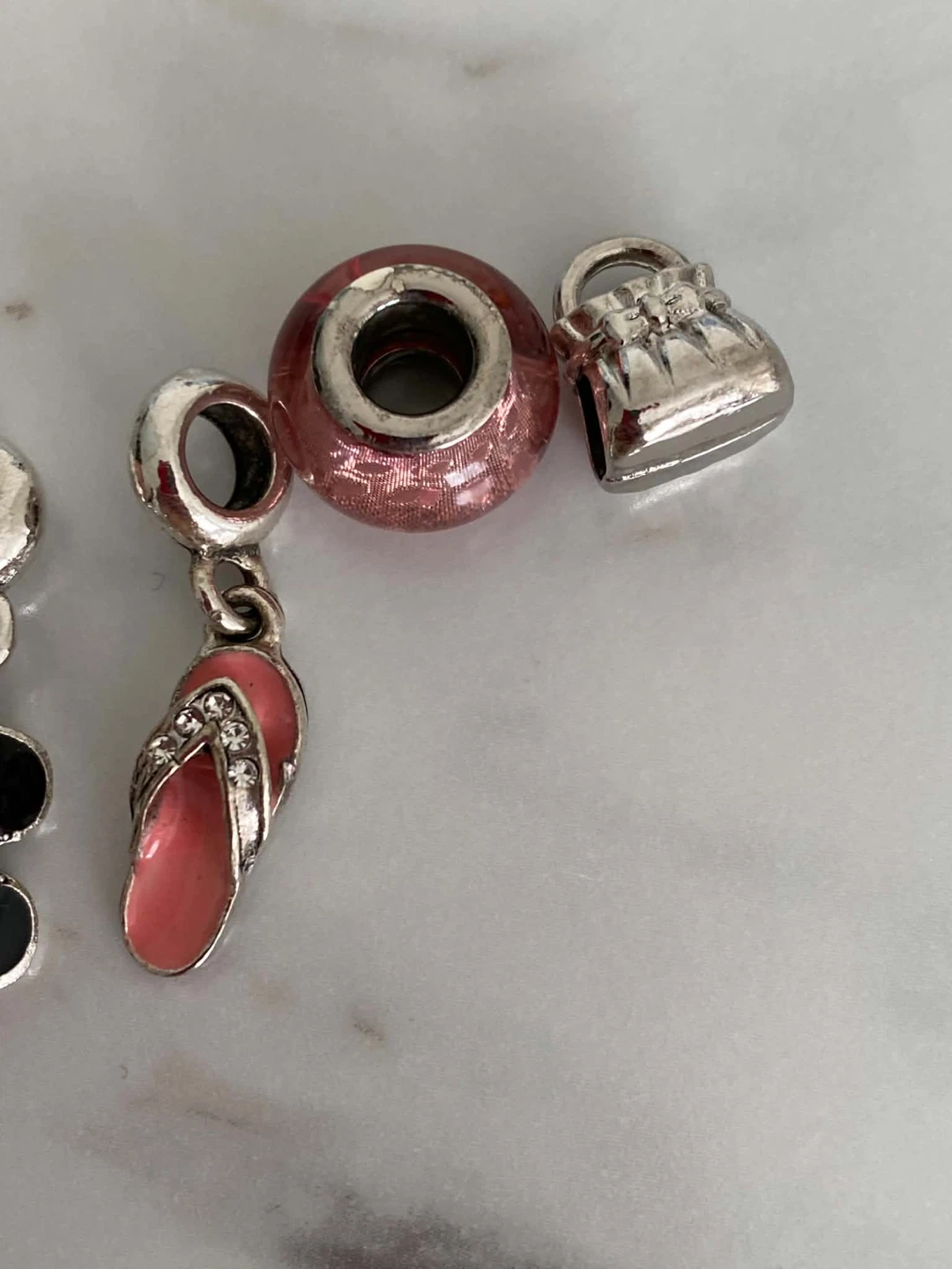 GUC- Pink Murano-Style Glass and Silver Charms - photo 3