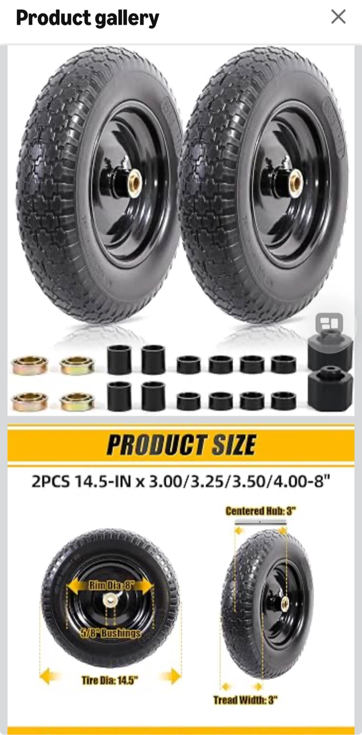 MZREXN 14.5" Flat-Free Wheelbarrow Tires - 2 Pack