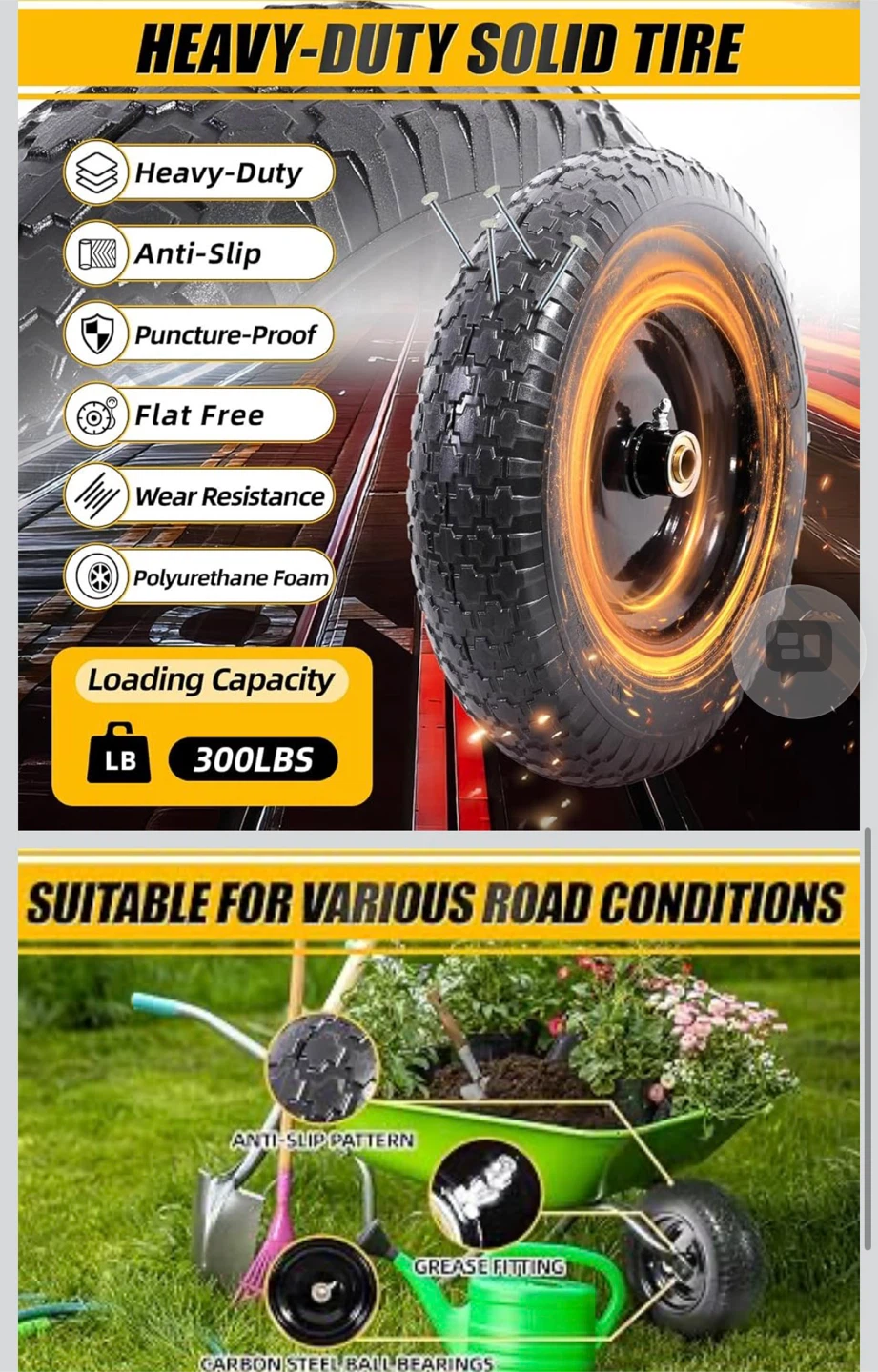 MZREXN 14.5" Flat-Free Wheelbarrow Tires - 2 Pack - photo 3