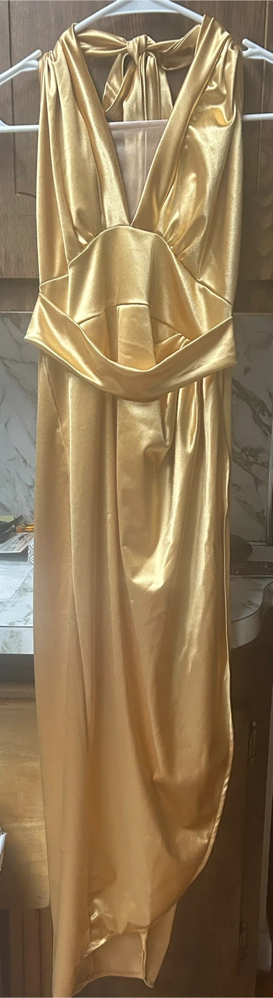 Satin Halter Neck Ruched Side Slit Dress - photo 2