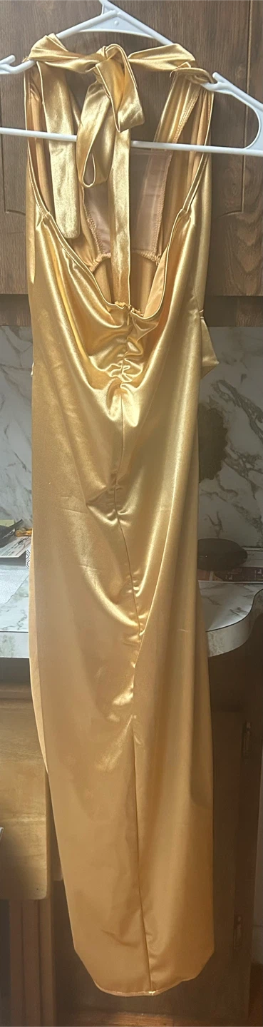 Satin Halter Neck Ruched Side Slit Dress - photo 3