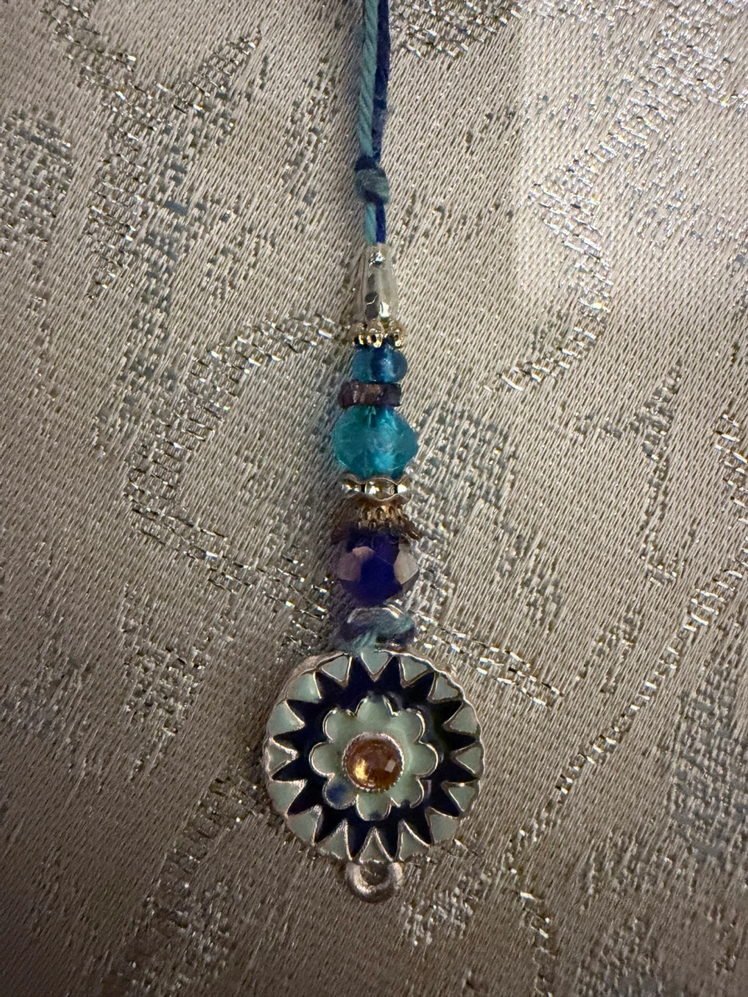 Handmade Beaded Hanging Ornament – Blue & Purple