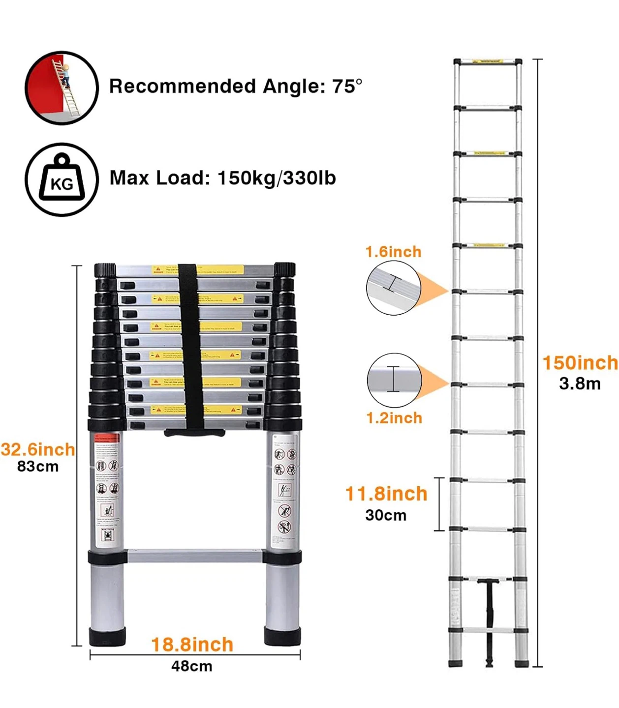 3.8m Telescopic Compact Ladder - photo 2