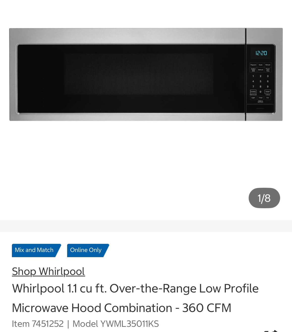 Whirlpool 1.1 cu ft. Low Profile Over-the-Range Microwave - photo 2