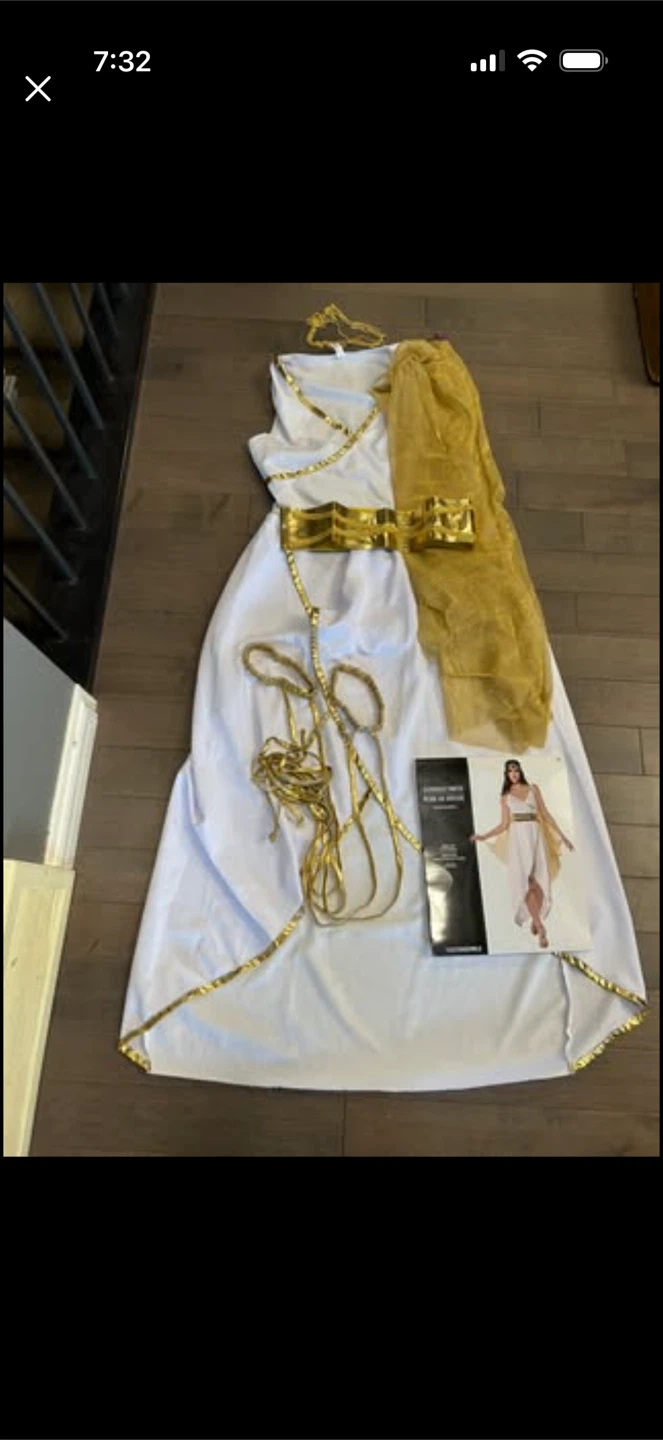 Ladies SZ small (fits up to 8) Goddess Costume - White and Gold