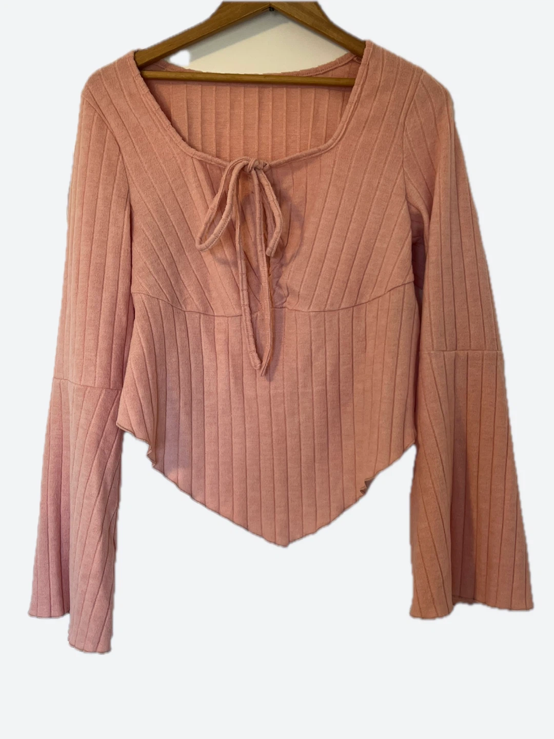 SHEIN Curve Ribbed Tie-Front Long Sleeve Top - photo 2