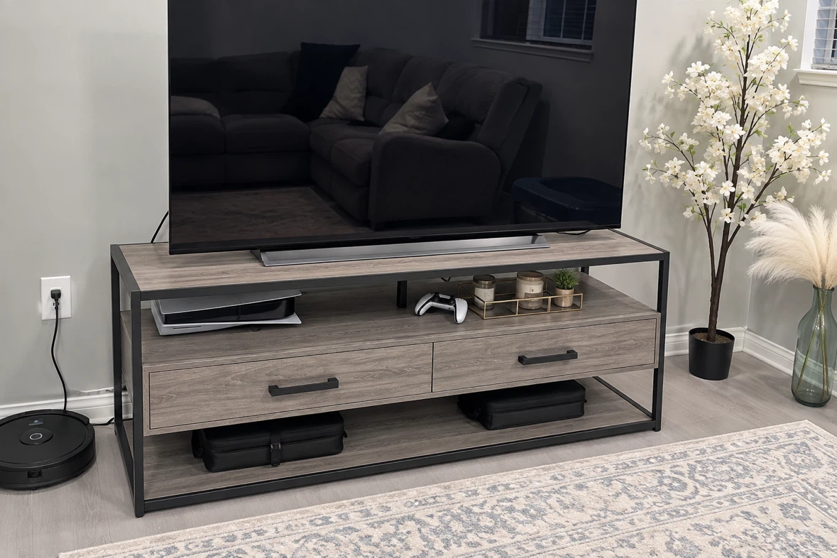 Grey TV Media Console Table