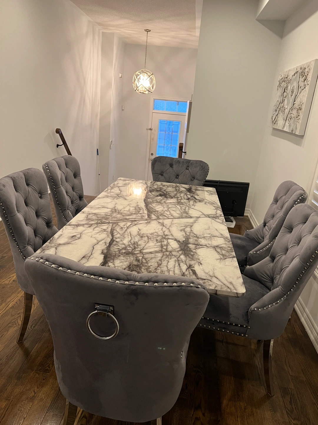 Set of 6 Grey Velvet Dining Chairs - photo 3