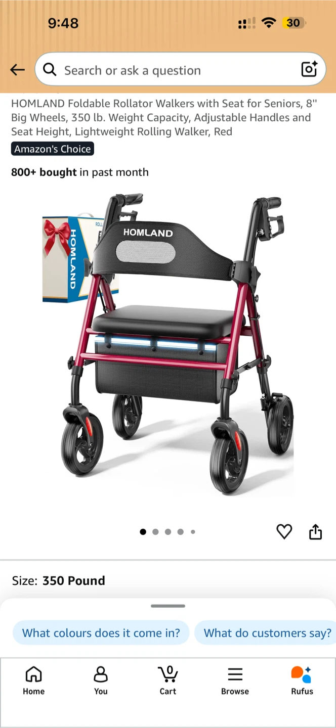HOMLAND Foldable Rollator Walker with Seat - photo 2
