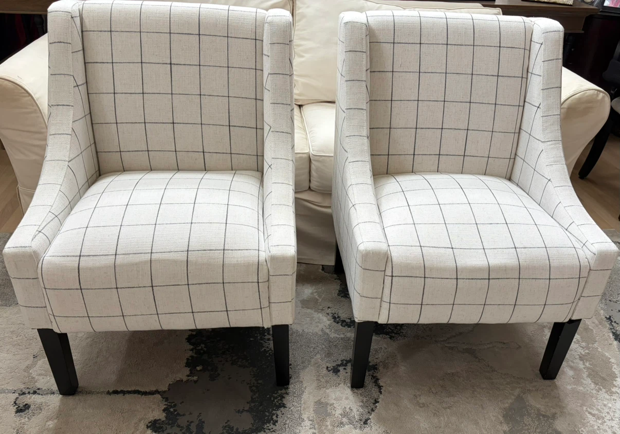 Set of 2 modern plaid accent armchairs