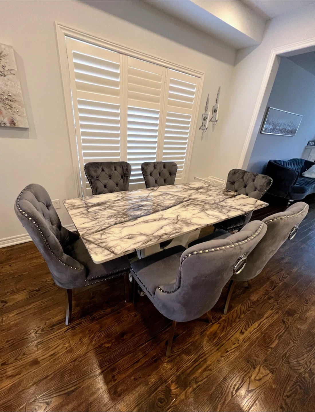 Set of 6 Grey Velvet Dining Chairs - photo 4