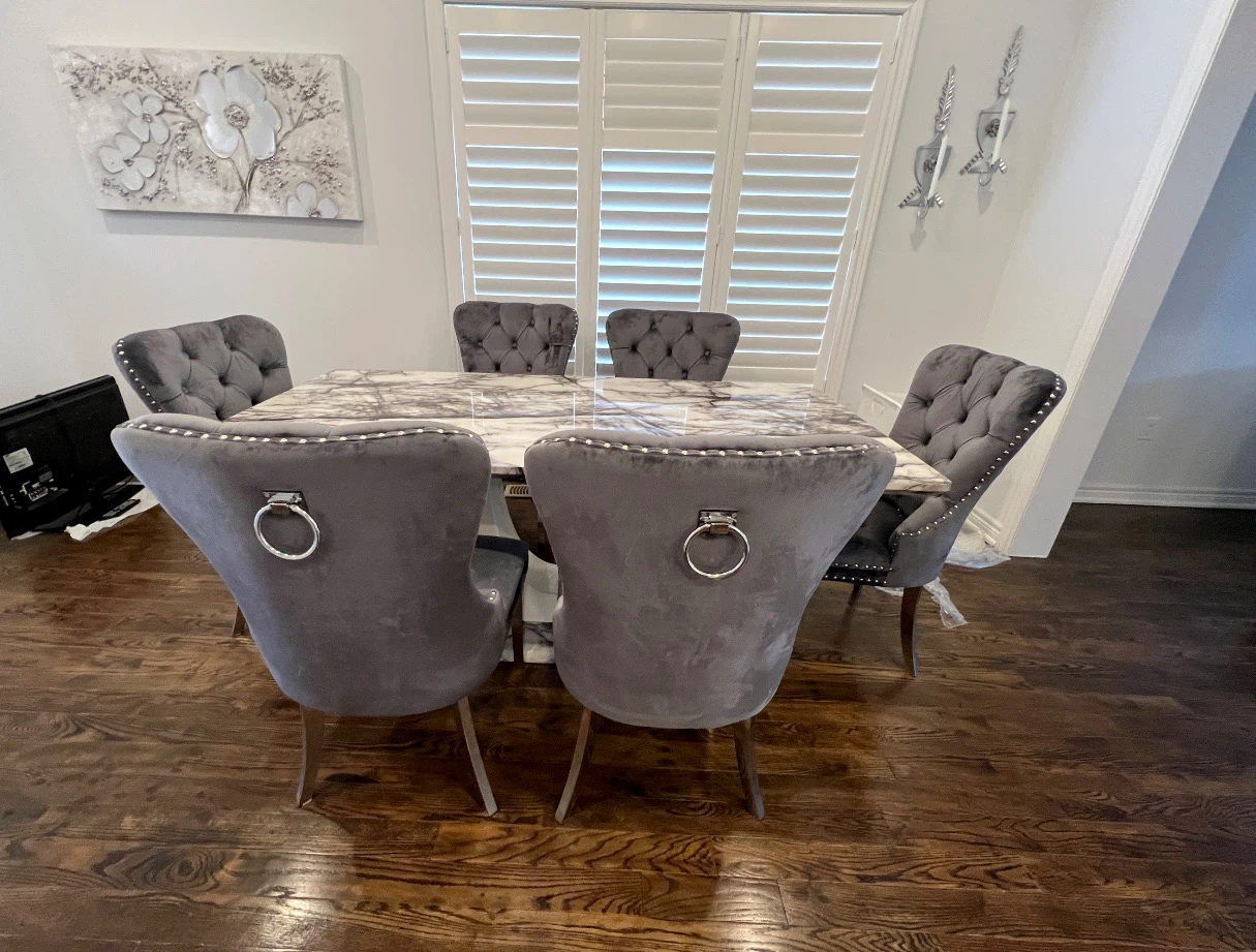 Set of 6 Grey Velvet Dining Chairs - photo 5