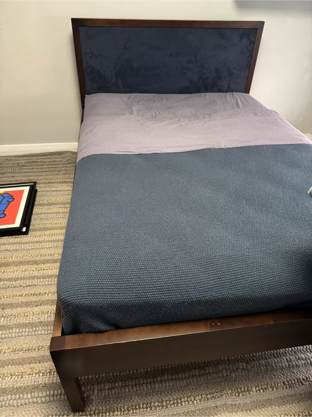 Upholstered Bed Frame with Dark Wood Finish - photo 2