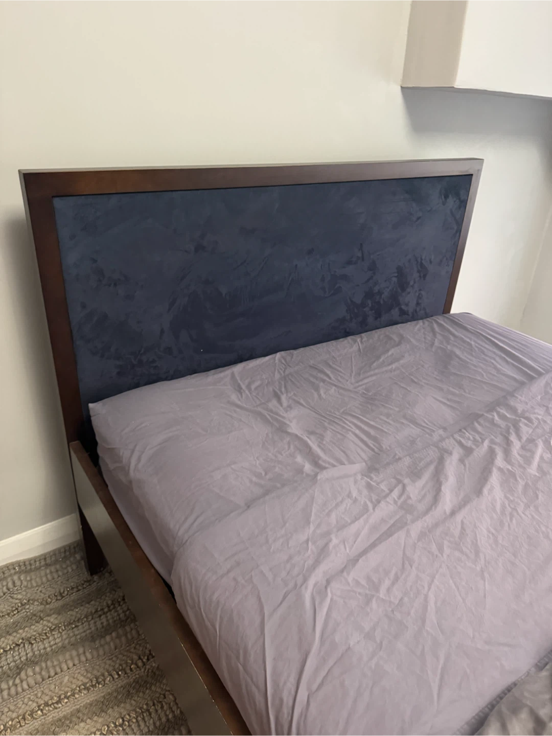 Upholstered Bed Frame with Dark Wood Finish - photo 3