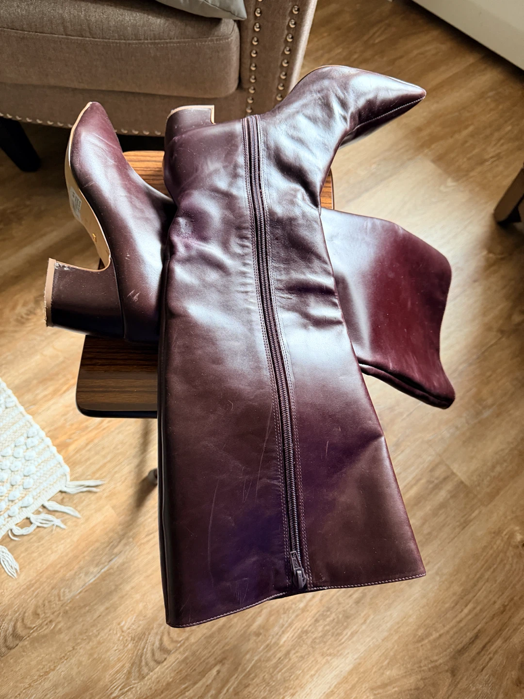 Burgundy Leather Knee-High Boots