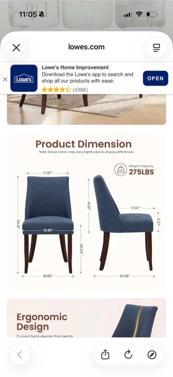 Pair Blue Upholstered Dining Chair