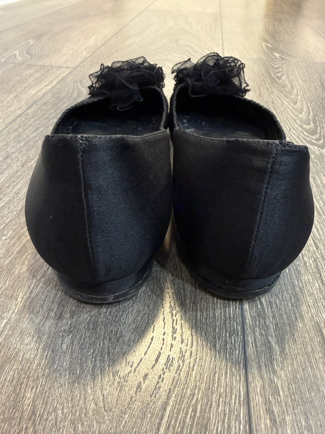 Chanel Black Satin Flower Ballet Flats - photo 3