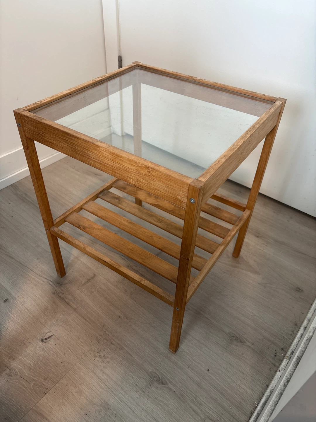 Bamboo Side Table with Glass Top