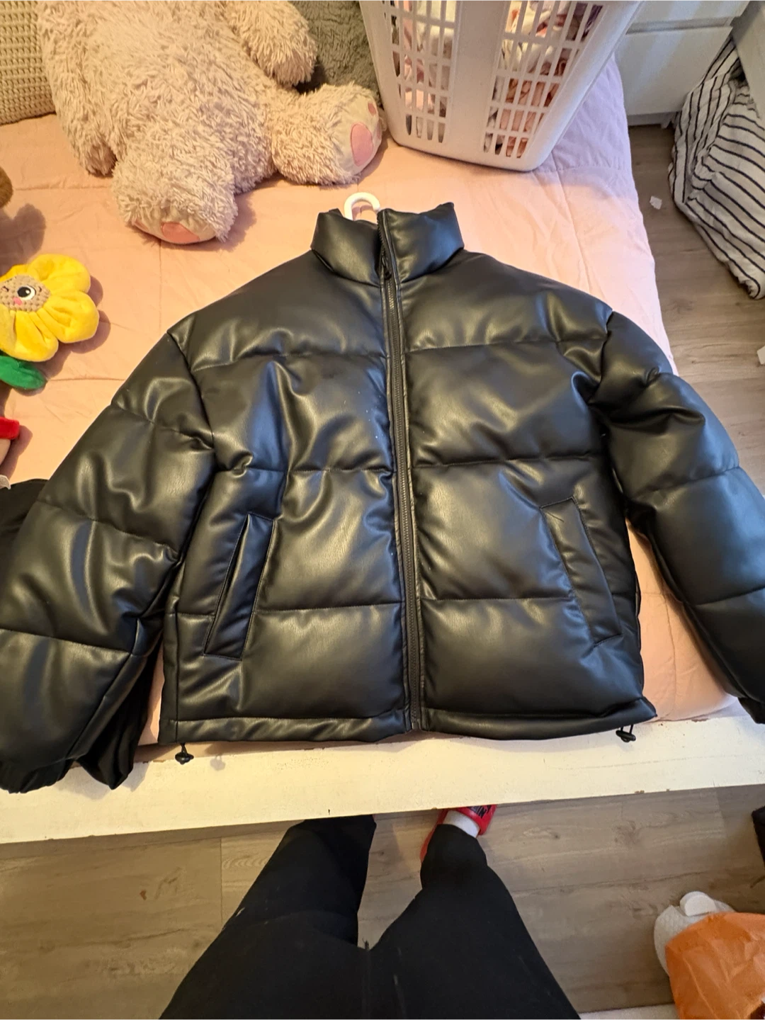 Pull&Bear Black Faux Leather Puffer Jacket