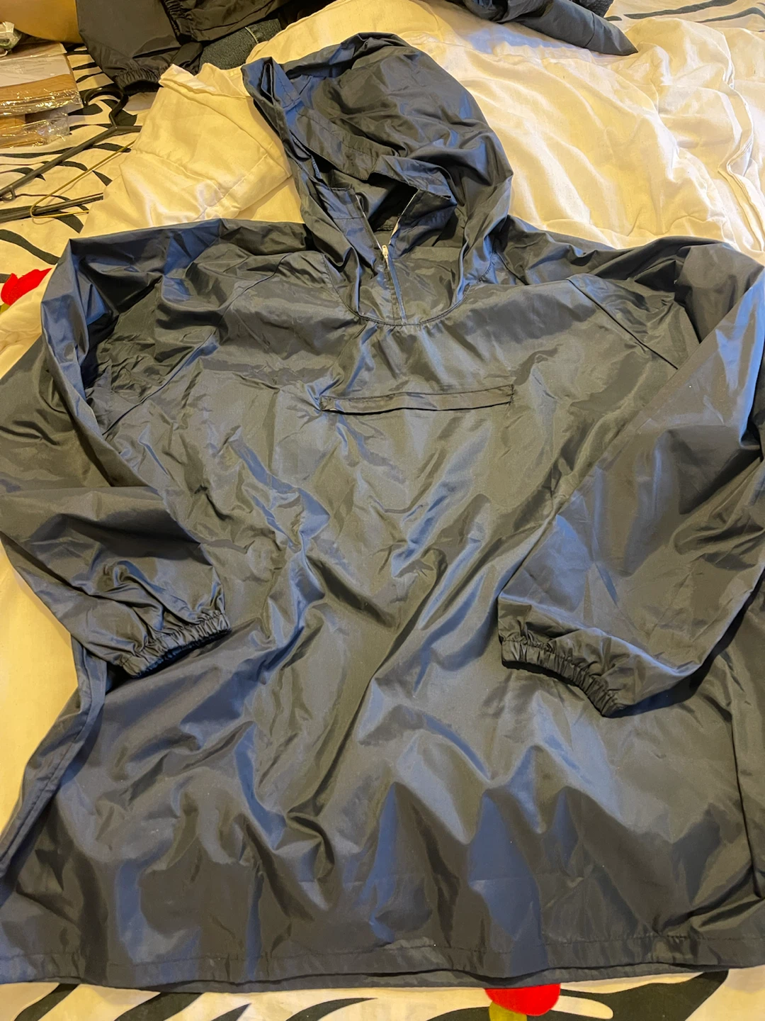 Navy Blue Nylon Anorak Pullover Jacket