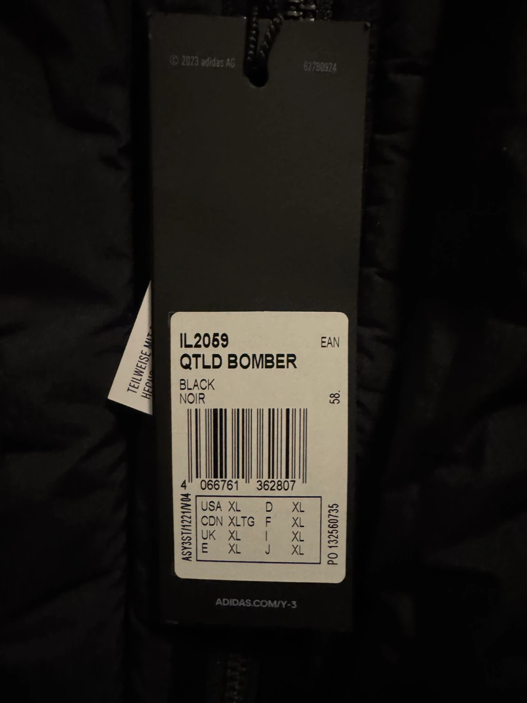 Adidas x Y-3 Quilted Bomber Jacket Black XL (New with Tags) - photo 3
