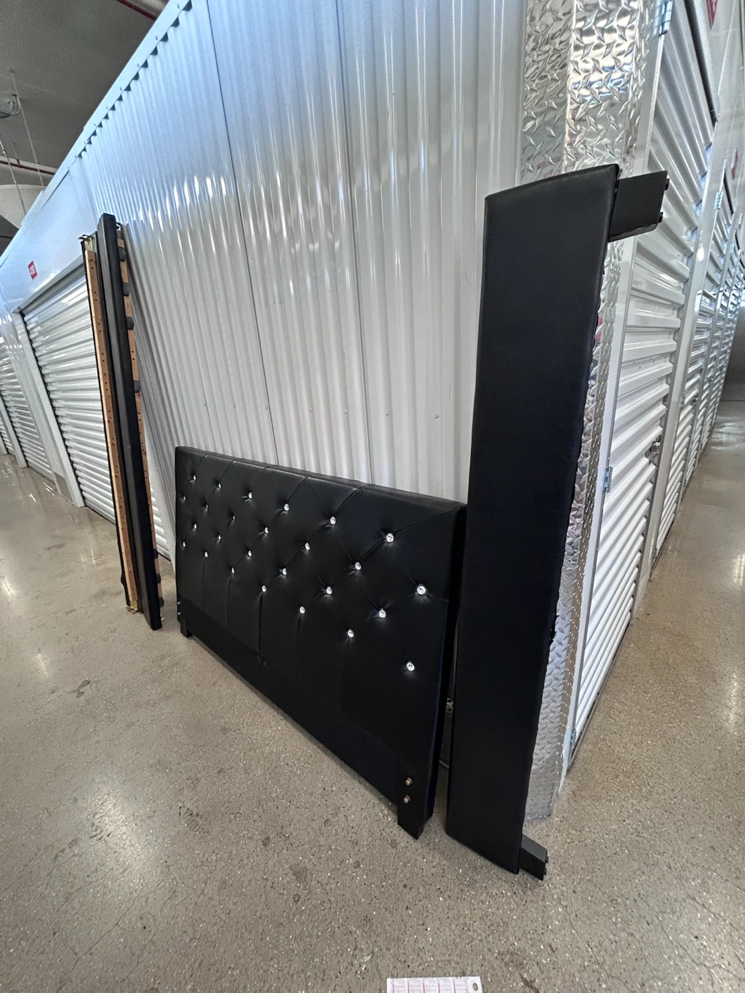 Black Upholstered Headboard, Footboard, Sides + Rails