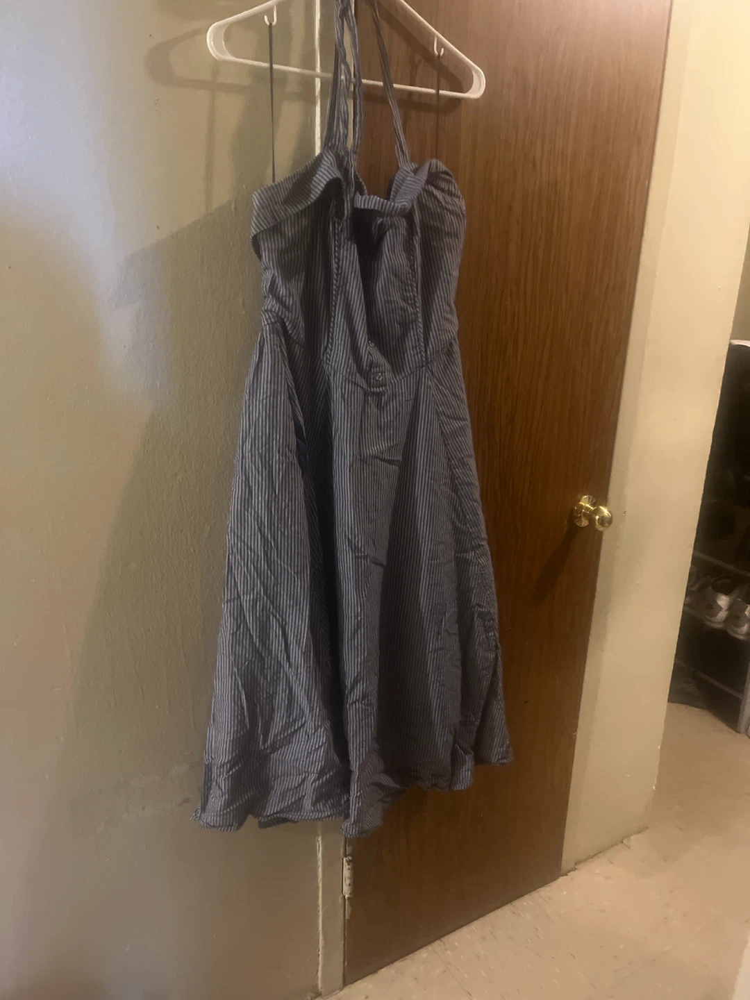 Blue and White Striped Halter Dress