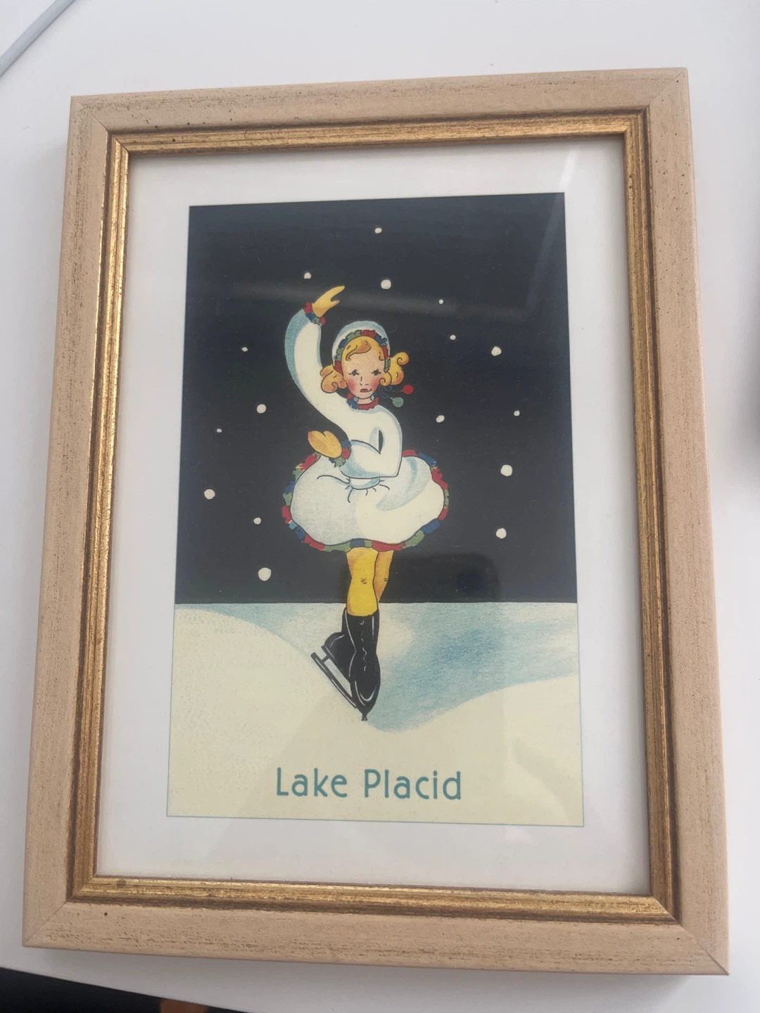 Lake Placid vintage style print in frame
