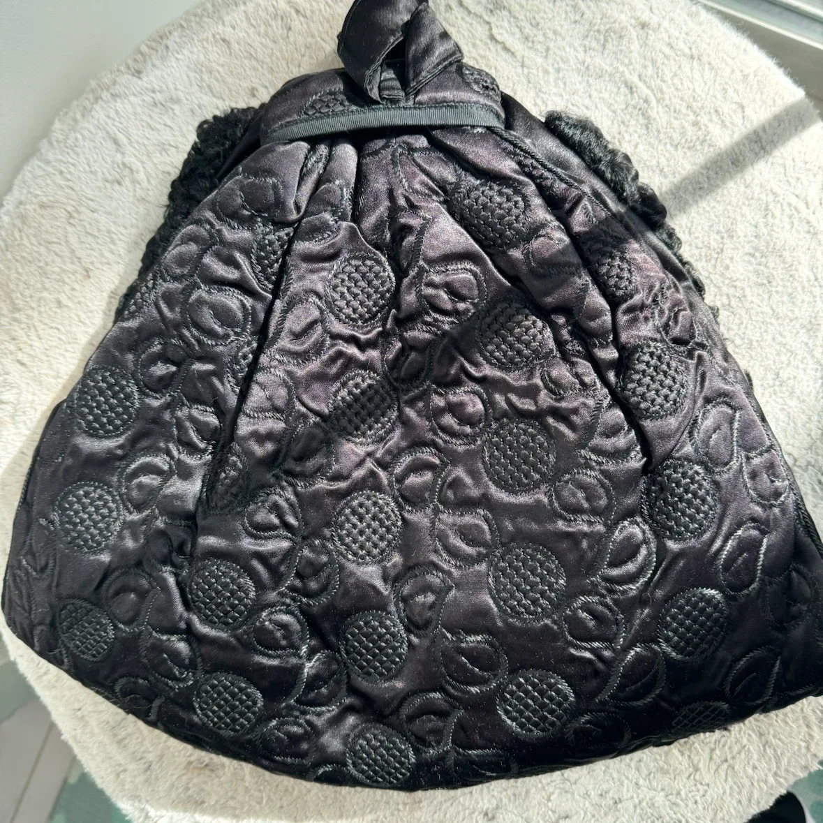 Vintage Hand Muff Warmer Black Satin & Persian Lambwool - photo 2